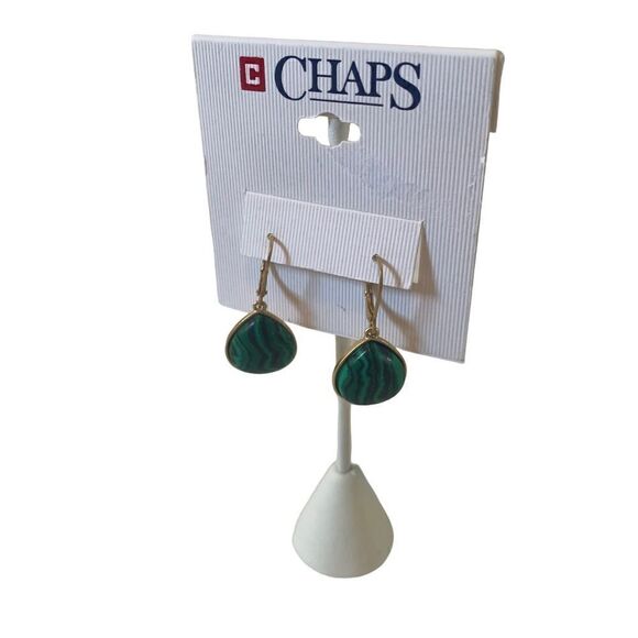 Chaps Marbled Malachite & Gold Toned Teardrop Earrings. - Picture 3 of 6